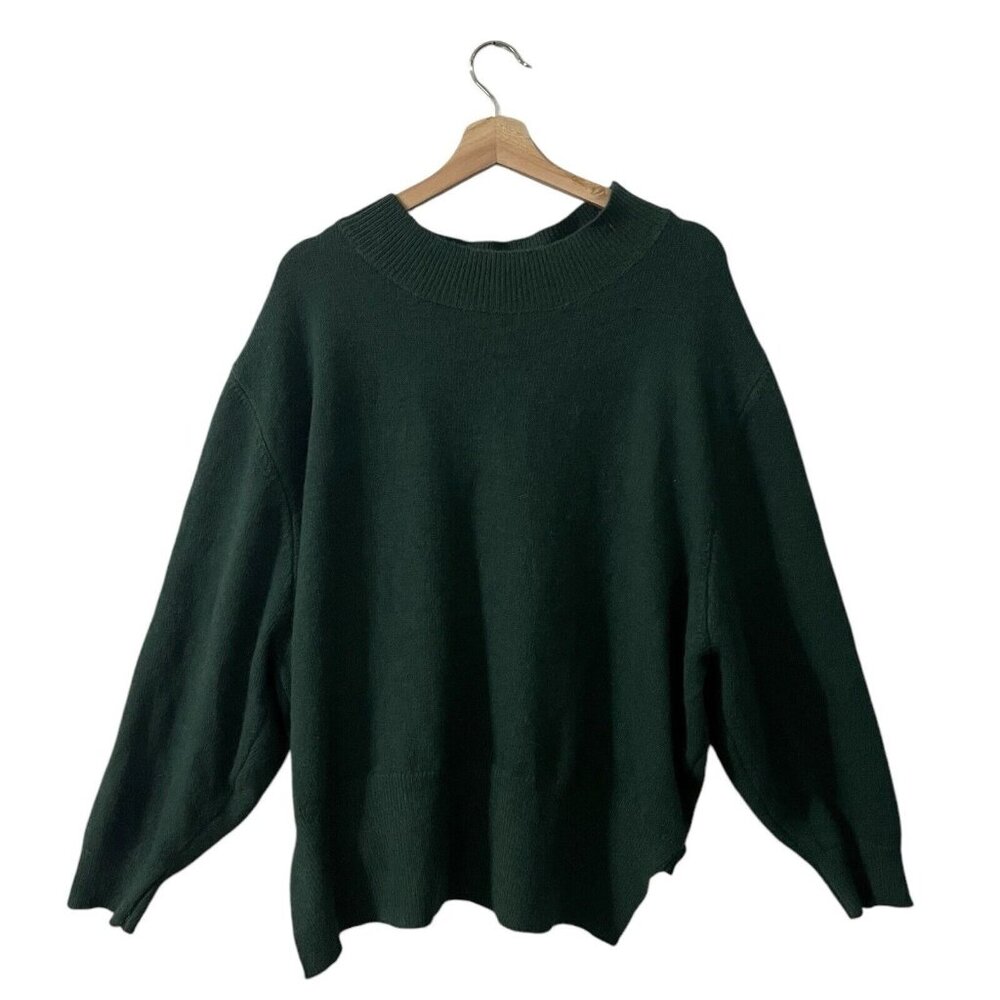 RAGA Wool Sweater Plus Size 1X Dark Spruce Green Draped Surplice Open V Back